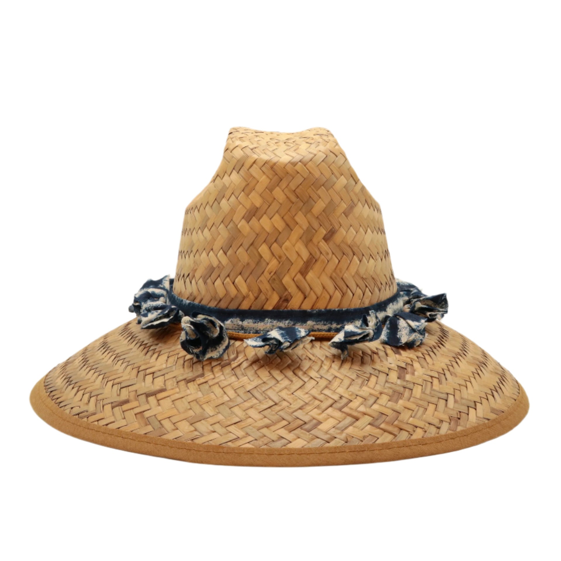 STRAW HAT - BLUE AND WHITE TIE DYE TASSELS