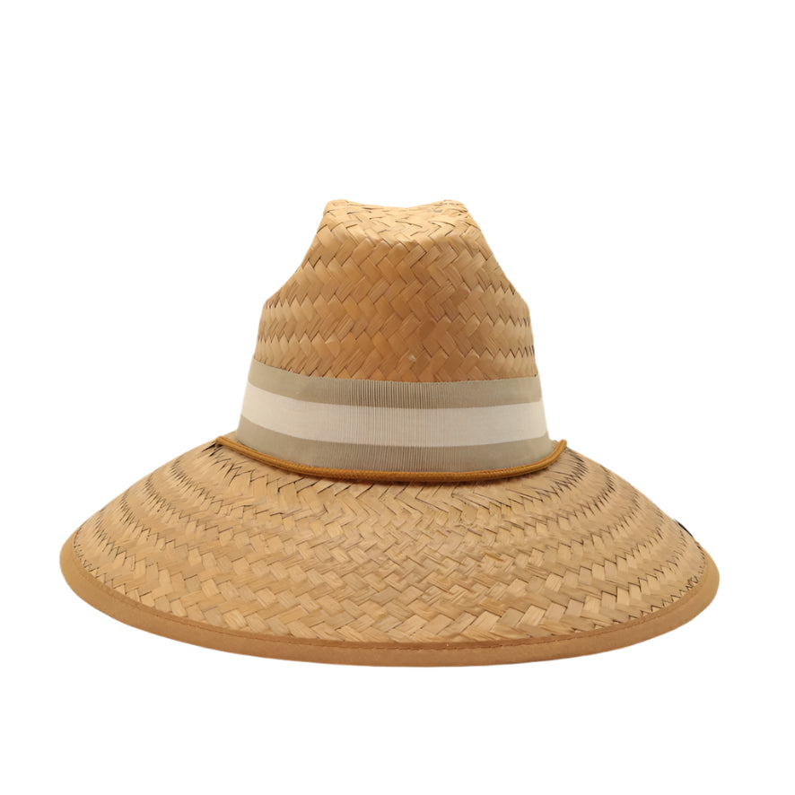 STRAW HAT - KHAKI AND TAN WIDE STRIPE