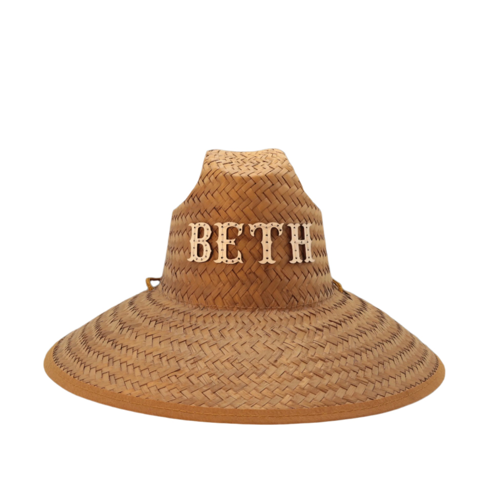 CUSTOM MONOGRAM BRIDLE LEATHER  STRAW HAT WESTERN FONT - WHITE (CHOOSE 1-8 LETTERS)