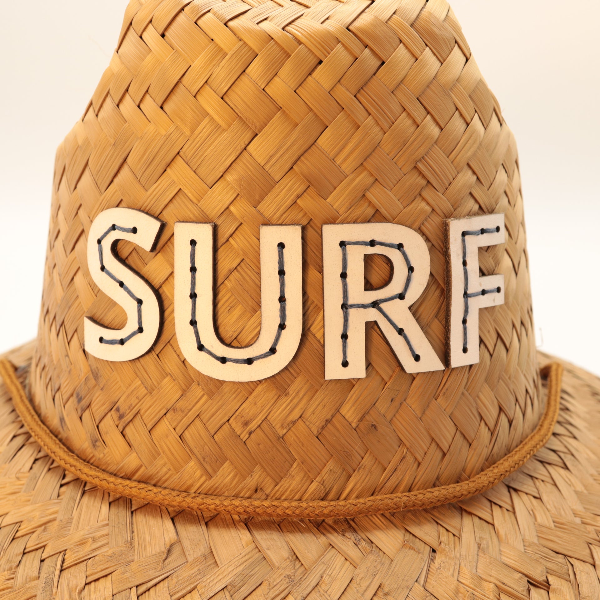 WHITE LEATHER STRAW HAT - SURF