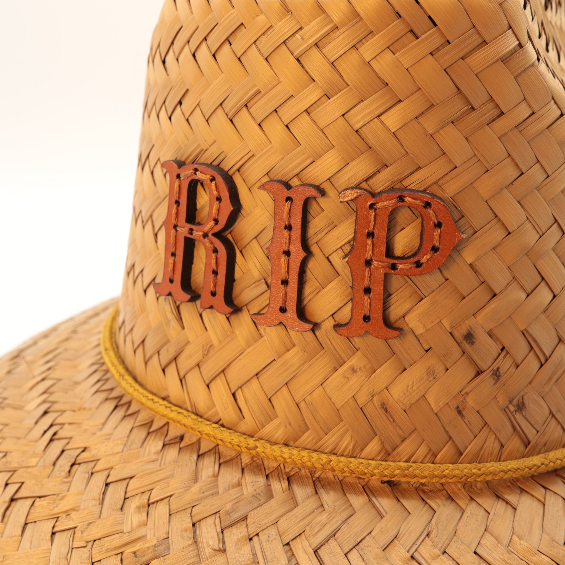 CUSTOM MONOGRAM BRIDLE LEATHER STRAW HAT WESTERN FONT - BROWN (CHOOSE 1-8 LETTERS))