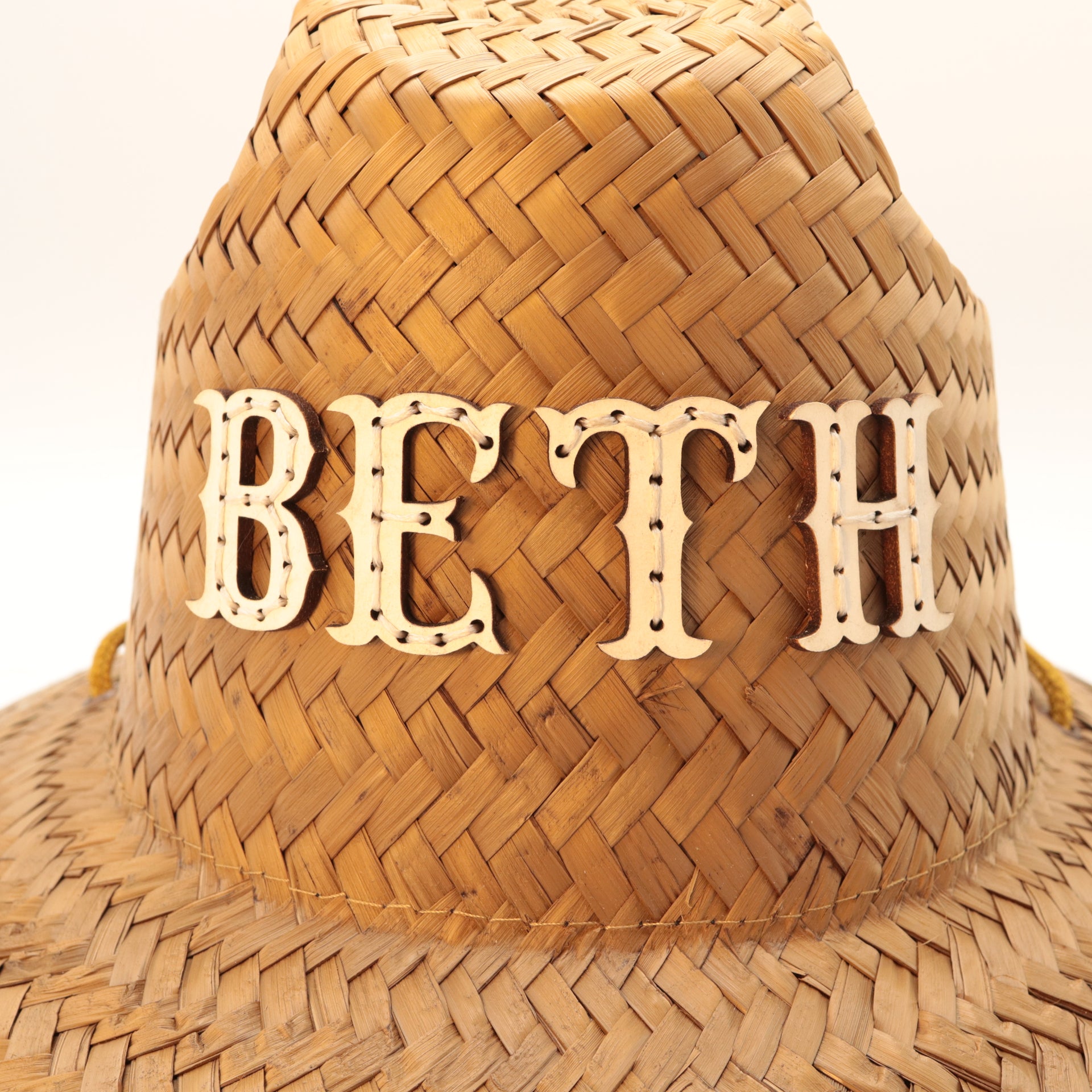 CUSTOM MONOGRAM BRIDLE LEATHER  STRAW HAT WESTERN FONT - WHITE (CHOOSE 1-8 LETTERS)