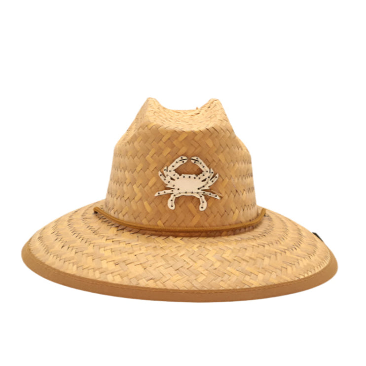 KIDS STRAW HAT - WHITE LEATHER CRAB