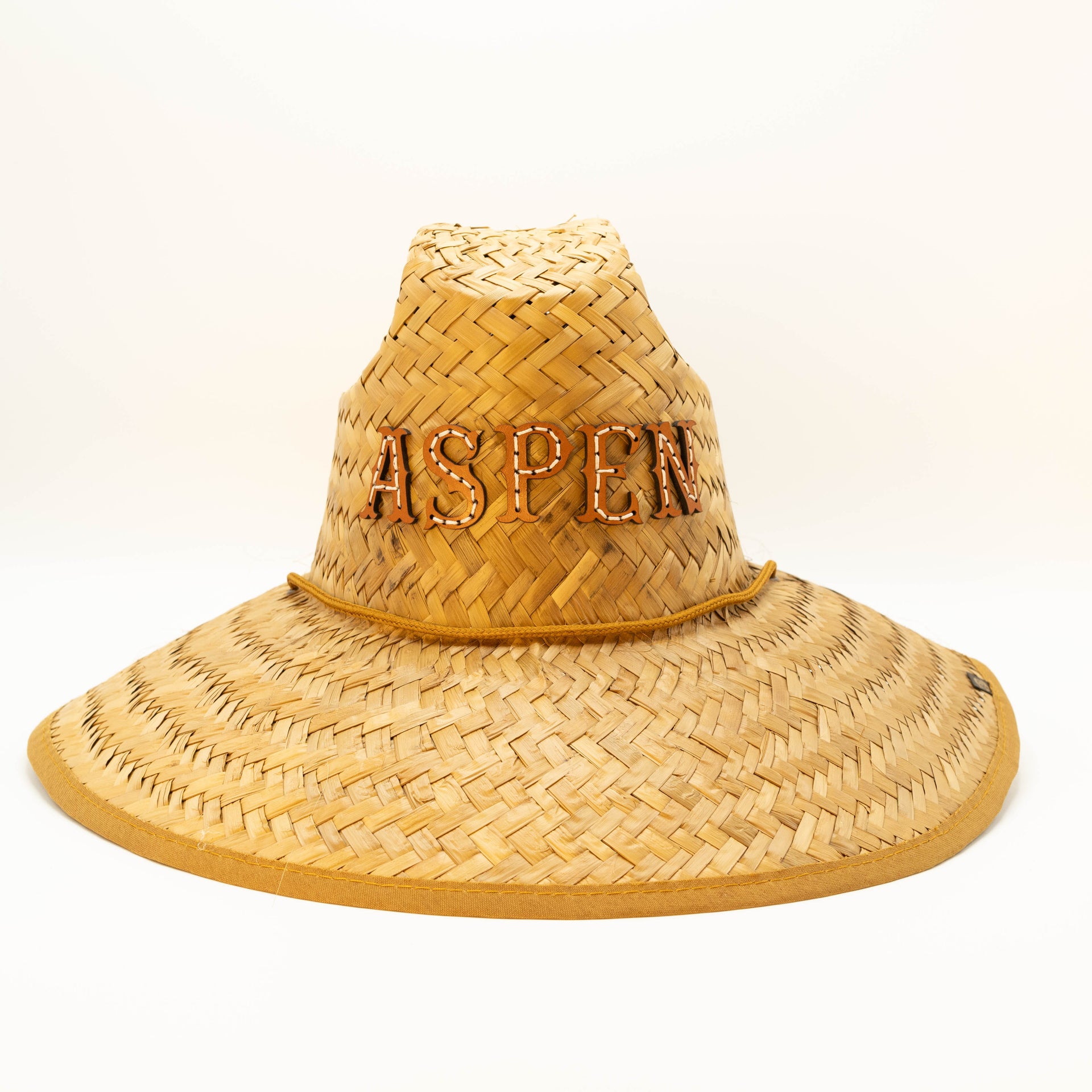 CUSTOM MONOGRAM BRIDLE LEATHER STRAW HAT WESTERN FONT - BROWN (CHOOSE 1-8 LETTERS))