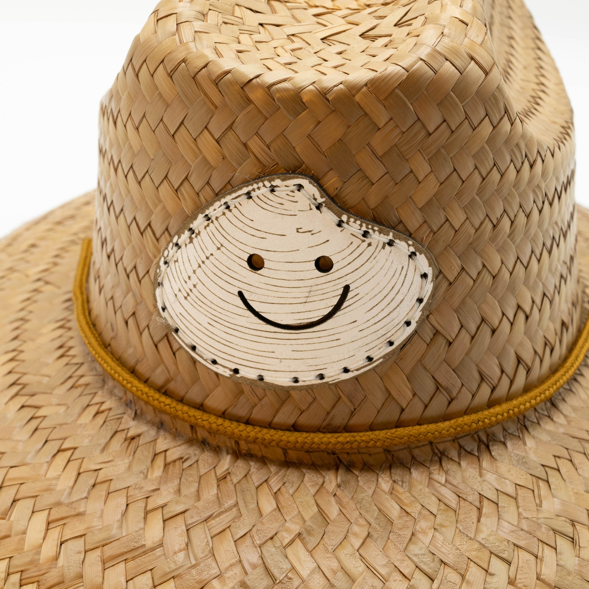 KIDS STRAW HAT - WHITE LEATHER HAPPY AS A CLAM