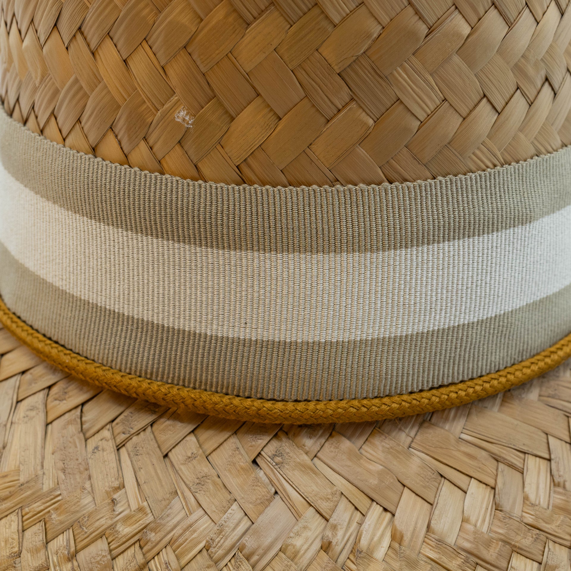 STRAW HAT - KHAKI AND TAN WIDE STRIPE