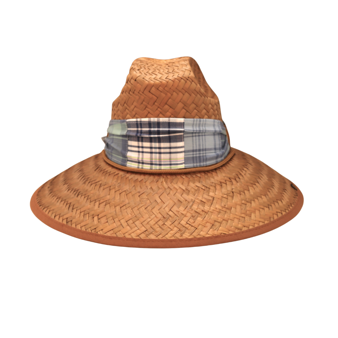 STRAW HAT - BLUE MADRAS PLAID