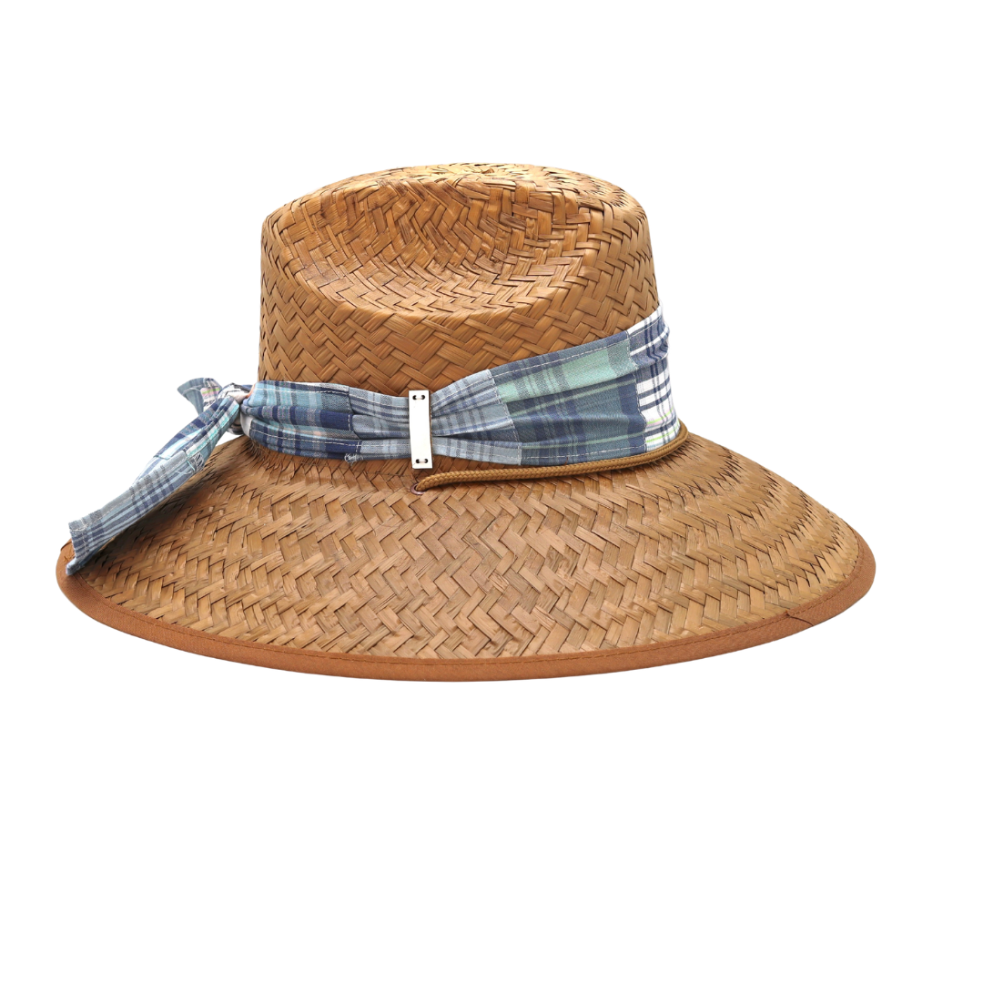 STRAW HAT - BLUE MADRAS PLAID