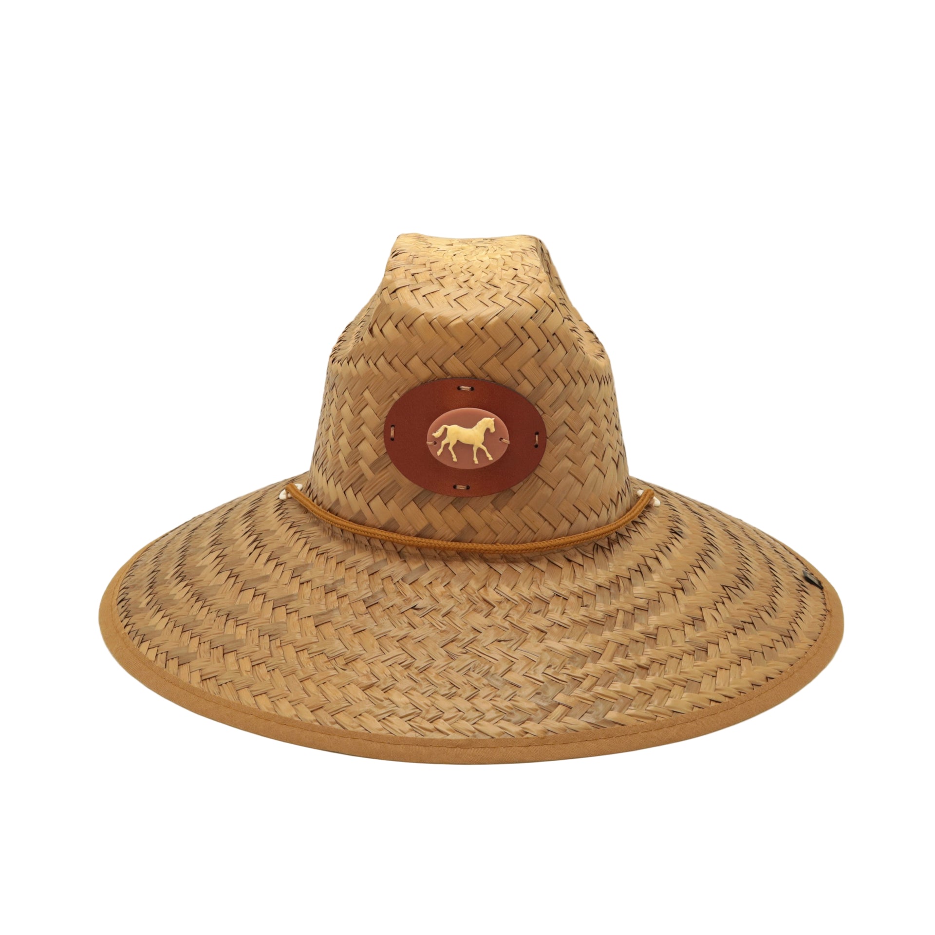 STRAW HAT - LEATHER PATCH WITH HORSE - BRIDLE LEATHER *LIMITED EDITION