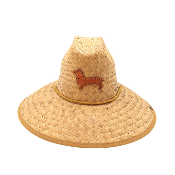 STRAW HAT - BROWN DACHSHUND WITH RED COLLAR - BRIDLE LEATHER *LIMITED EDITION