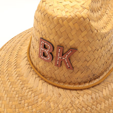 CUSTOM MONOGRAM BRIDLE LEATHER STRAW HATS - BROWN (CHOOSE 1-8 LETTERS)