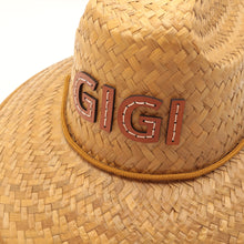 CUSTOM MONOGRAM BRIDLE LEATHER STRAW HATS - BROWN (CHOOSE 1-8 LETTERS)