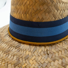 STRAW HAT - NAVY AND BLUE WIDE STRIPE