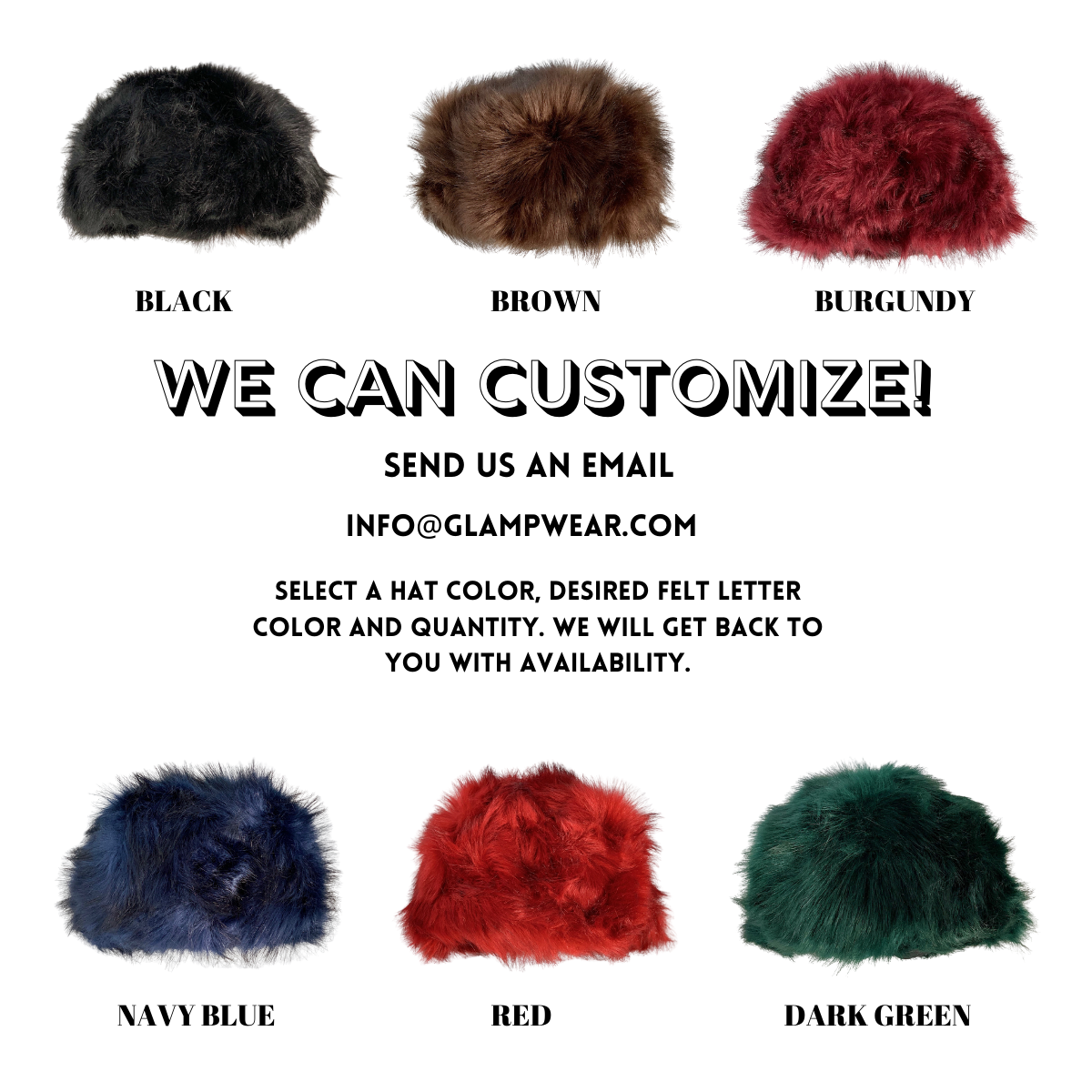 CUSTOM FAUX FUR HAT - 1 FELT LETTER